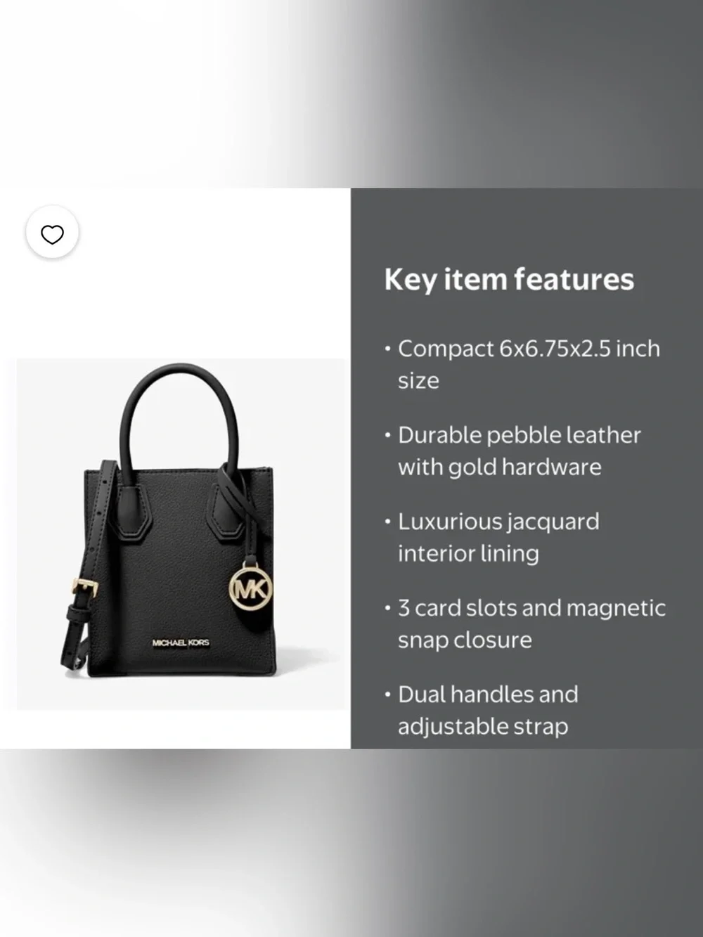 NWT Michael Kors Women Mercer Extra-Small Pebbled Leather Crossbody Bag,Black